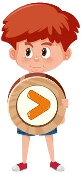 Student boy holding basic math symbol or sign cartoon character isolated on w Stockillustratie