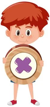 Student boy holding basic math symbol or sign cartoon character isolated on w Illustrazione stock