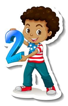 Student boy holding number two Stock Illustration
