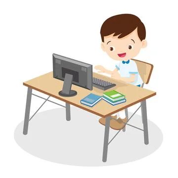 Student boy learning camputer Stock Illustration