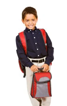 Student: boy with lunchbox Stock Photos