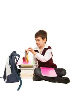 Student boy  prepare for homework Stock Photos