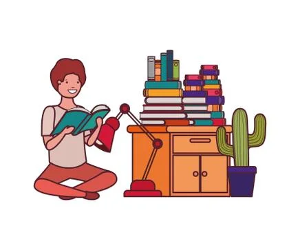 Student boy with reading book in the hands Stock Illustration