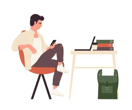 Student boy at school desk Stock Illustration