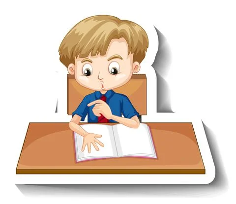 Student boy with school table cartoon Stock Illustration