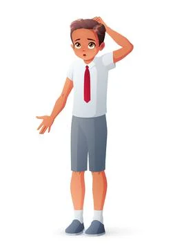 Student boy in school uniform scratching his head. Vector illustration. Stock Illustration