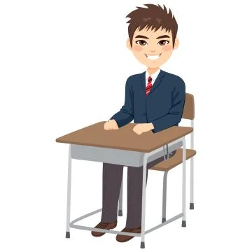 Student Boy Sitting Desk Stock Illustration