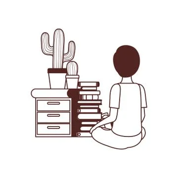 Student boy sitting on his back with stack of books Stock Illustration
