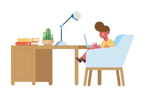 Student boy using laptop Stock Illustration