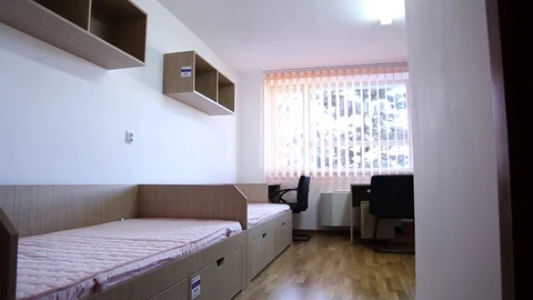 Student Campus Empty Dorm Room. Summer Holidays Vídeo Stock 109596795