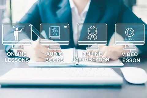 Student can learn through digital education by taking online courses and vi.. Stock Photos