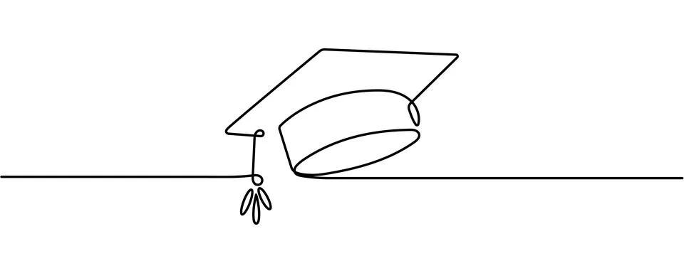 Student cap one line continuous vector illustration, hand drawn line art ve.. Stock Illustration