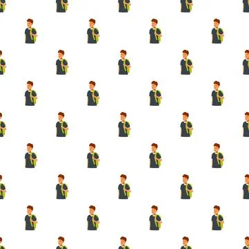 Student cartoon character yellow backpack seamless pattern Stock Illustration