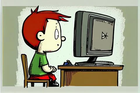 Student cartoon Studying in front of the computer in the classroom 002 Teac.. 库存插图