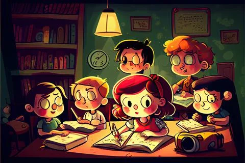 Student cartoon Studying in front of the computer in the classroom 002 Teac.. Stockillustratie