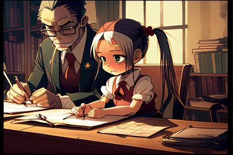 Student cartoon Studying in front of the computer in the classroom 002 Teac.. 库存插图