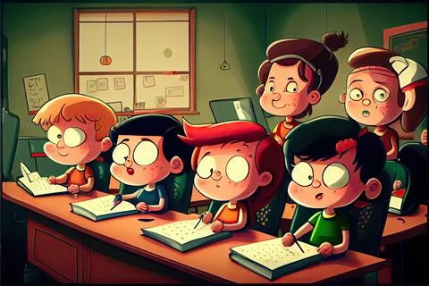 Student cartoon Studying in front of the computer in the classroom 002 Teac.. イラスト素材