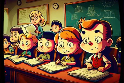 Student cartoon Studying in front of the computer in the classroom 002 Teac.. イラスト素材