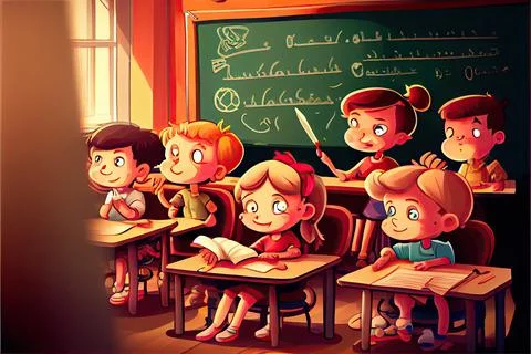 Student cartoon Studying in front of the computer in the classroom 002 Teac.. Stock Illustration