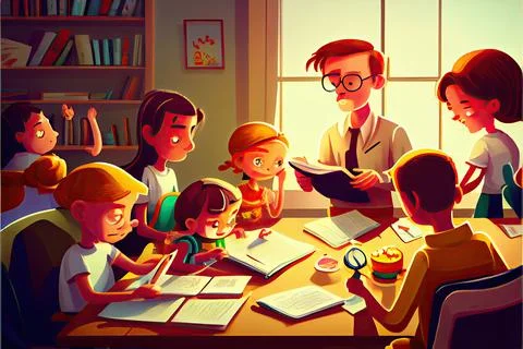 Student cartoon Studying in front of the computer in the classroom 002 Teac.. イラスト素材