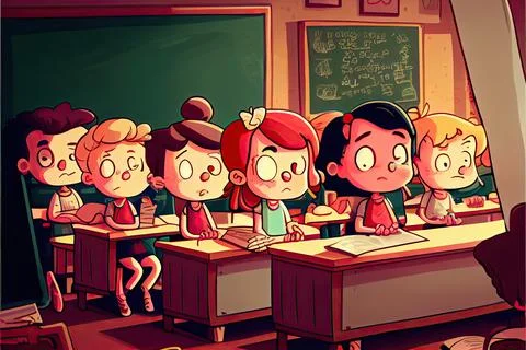Student cartoon Studying in front of the computer in the classroom 002 Teac.. 库存插图