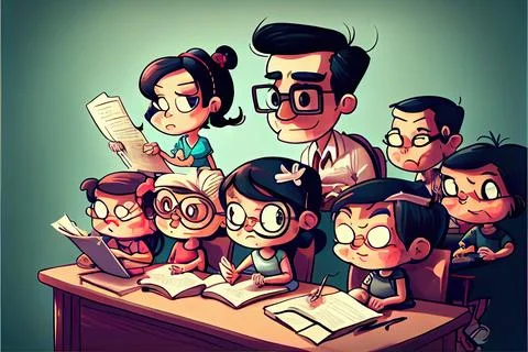 Student cartoon Studying in front of the computer in the classroom 002 Teac.. Stock Illustration