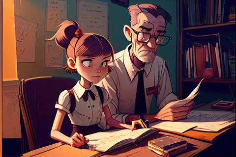 Student cartoon Studying in front of the computer in the classroom 002 Teac.. Stockillustratie