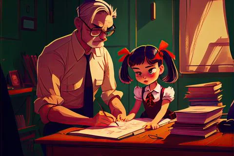 Student cartoon Studying in front of the computer in the classroom 002 Teac.. Stock Illustration