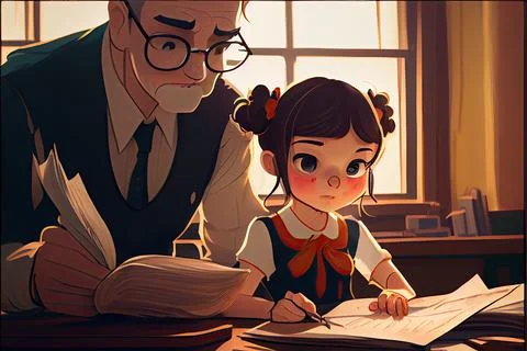 Student cartoon Studying in front of the computer in the classroom 002 Teac.. Stock Illustration