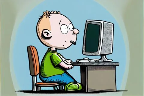 Student cartoon Studying in front of the computer in the classroom 002 Teac.. イラスト素材