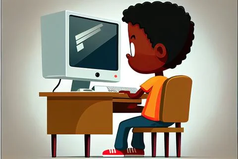 Student cartoon Studying in front of the computer in the classroom 002 Teac.. Stock Illustration