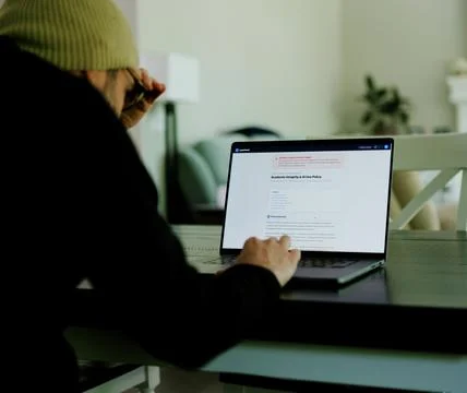 Student Caught Using Prohibited AI on Laptop Stock Photos