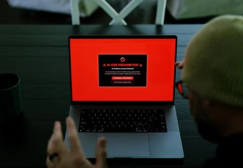 Student Caught Using Prohibited AI on Laptop Stock Photos