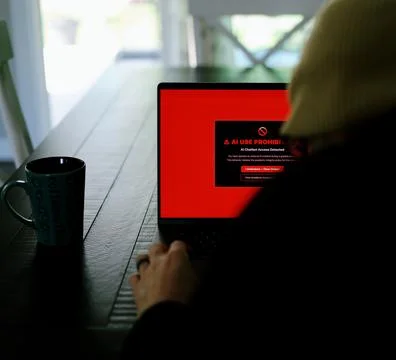 Student Caught Using Prohibited AI on Laptop Stock Photos