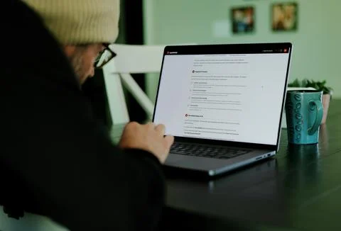 Student Caught Using Prohibited AI on Laptop Stock Photos