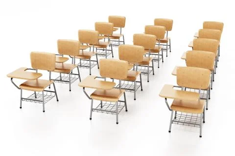 Student chairs isolated on white background. 3D illustration Stock Illustration
