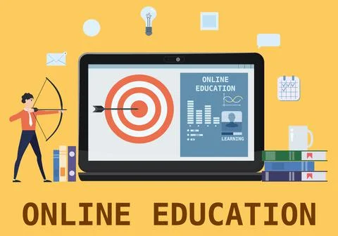 Student character archer select aim online education at home at computer. Web Stock Illustration