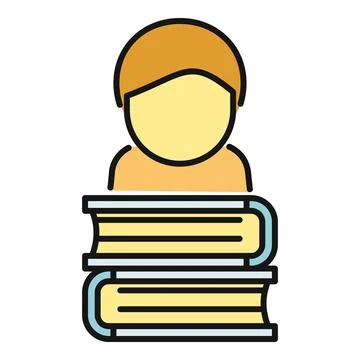 Student character studying with stack of books Stock Illustration