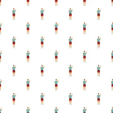 Student character waving hand seamless pattern Stock Illustration