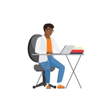 Student character working on laptop Stock Illustration