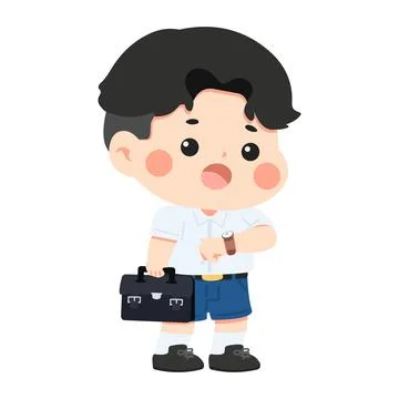 Student Checking Watch While Carrying School Bag Stock Illustration