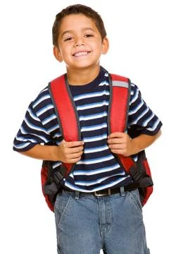 Student: cheerful boy going to school Stock Photos