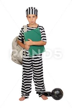Student child with prisoner costume Stock Photos