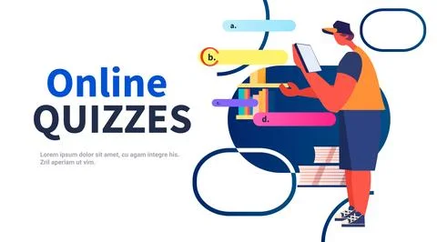 Student chooses correct answer in test online quiz e-learning distance education Stock Illustration