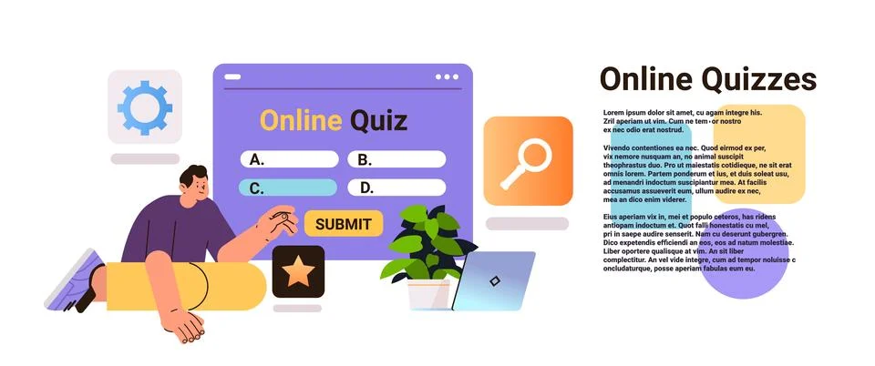 Student chooses correct answer in test online quiz e-learning distance education Stock Illustration