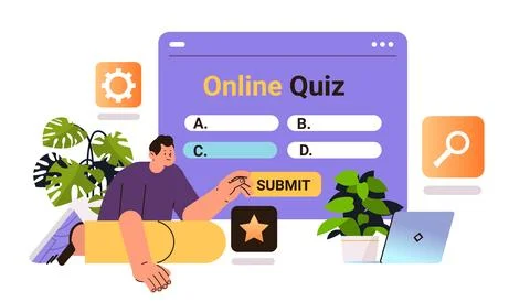 Student chooses correct answer in test online quiz e-learning distance education Stock Illustration