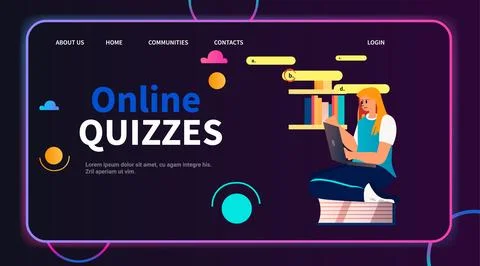 Student chooses correct answer in test online quiz e-learning distance education Illustrazione stock