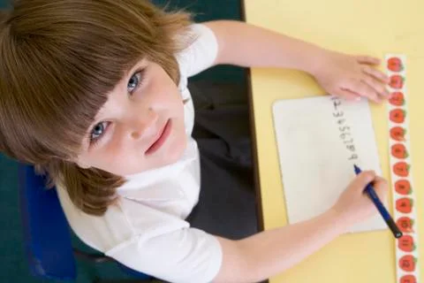 Student in class learning numbers (selective focus) Foto stock