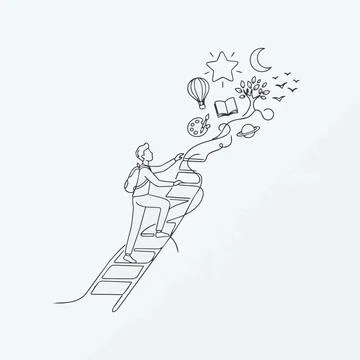 Student climbing ladder to learning success, education and growth concept S.. Ilustração Stock