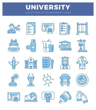 Student with communication icons and backpack. in a clean. blue. and white .. Stock Illustration